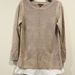 Hillary Radley M Neutral Pearl Beige  Minimalist Pullover Tunic w/ Faux Blouse